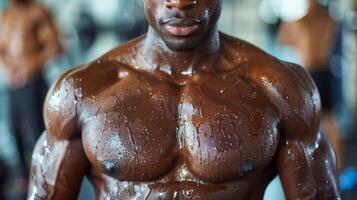 AI generated Water Droplets on Mans Torso photo