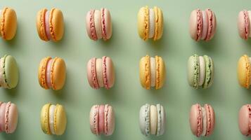 AI generated Colorful Macaroons Stacked in a Row photo