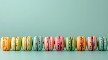 AI generated Colorful Macaroons Stacked in a Row photo