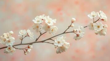 AI generated White Flowers Branch on Pink Background photo