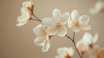 AI generated White Flowers Branch on Pink Background photo