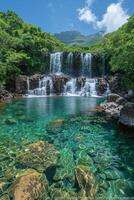 AI generated Waterfall With Rainbow photo