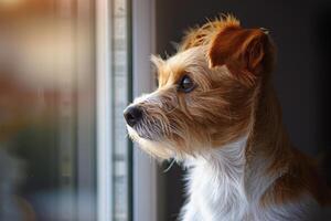 AI generated Small White Dog Sitting Near Window photo