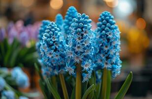 AI generated Vase With Blue Flowers on Table photo