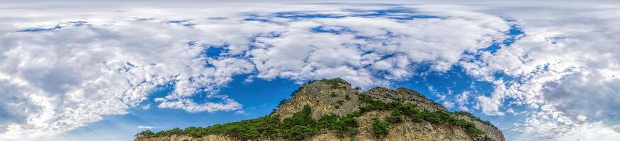 panorama of sky with clouds without ground, for easy use in 3D graphics and panorama for composites in aerial and ground spherical panoramas as a sky dome. photo