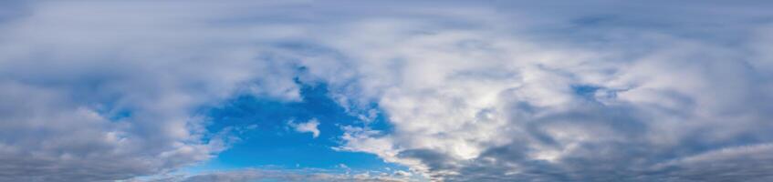 Winter sky panorama with Cumulonimbus clouds in Seamless spherical equirectangular format. Full zenith for use in 3D graphics, game and composites for aerial drone 360 degree panoramas as sky dome. photo