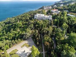 Aerial View of Livadia Palace - located on the shores of the Black Sea in the village of Livadia in the Yalta region of Crimea. Livadia Palace was a summer retreat of the last Russian tsar Nicholas II photo