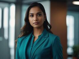 AI generated Business Woman In Turquoise  Suit photo