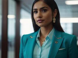 AI generated Business Woman In Turquoise  Suit photo