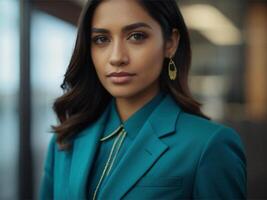 AI generated Business Woman In Turquoise  Suit photo