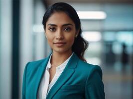 AI generated Business Woman In Turquoise  Suit photo