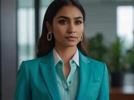 AI generated Business Woman In Turquoise  Suit photo