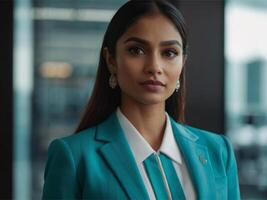 AI generated Business Woman In Turquoise  Suit photo