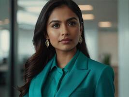 AI generated Business Woman In Turquoise  Suit photo