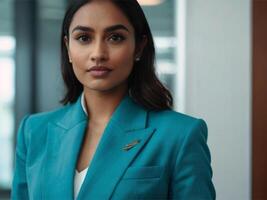 AI generated Business Woman In Turquoise  Suit photo