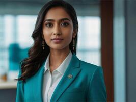 AI generated Business Woman In Turquoise  Suit photo