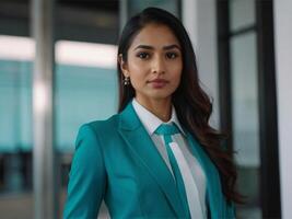 AI generated Business Woman In Turquoise  Suit photo