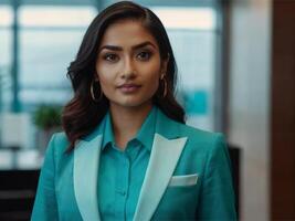 AI generated Business Woman In Turquoise  Suit photo