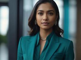 AI generated Business Woman In Turquoise  Suit photo