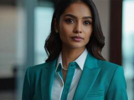 AI generated Business Woman In Turquoise  Suit photo