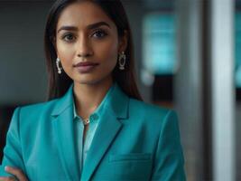 AI generated Business Woman In Turquoise  Suit photo
