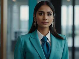 AI generated Business Woman In Turquoise  Suit photo