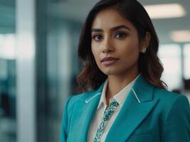 AI generated Business Woman In Turquoise  Suit photo