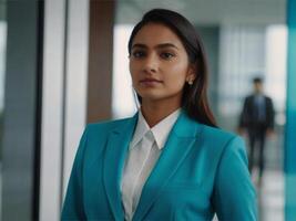 AI generated Business Woman In Turquoise  Suit photo