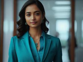 AI generated Business Woman In Turquoise  Suit photo