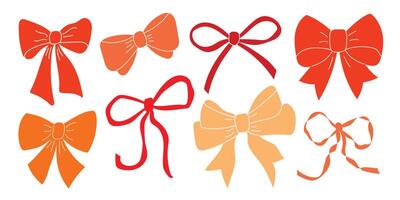 Hand Drawn Ribbon Bow. Pink and red hair clip for a girl. A set of simple elements. vector