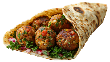 ai generiert frisch Falafel wickeln auf ein transparent Hintergrund png