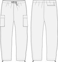 Cargo pant flat sketch vector illustration front and back view drawing template blank