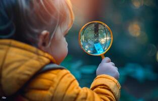 AI generated Little Boy Looking Through a Magnifying Glass photo