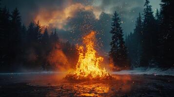 AI generated Fire Raging in Forest photo