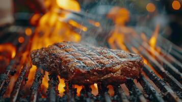 AI generated Person Grilling Steaks on Grill With Flames photo