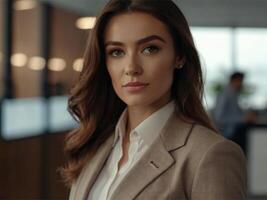 AI generated Business Woman in Whitish Brown Suit photo