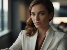 AI generated Business Woman in Whitish Brown Suit photo