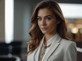 AI generated Business Woman in Whitish Brown Suit photo