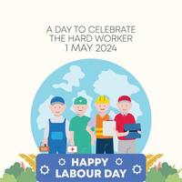 happy labour day with a grup of people of different surgeon engineer postman mechanic concept illustration template vector flat