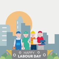 happy labour day with a grup of people of different surgeon engineer postman mechanic concept illustration template vector flat