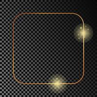 Gold glowing rounded square frame isolated on dark background. Shiny frame with glowing effects. Vector illustration.