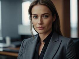 AI generated Energetic Business  Woman in Black Suit photo
