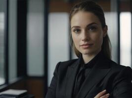 AI generated Energetic Business  Woman in Black Suit photo