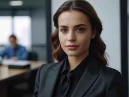 AI generated Energetic Business  Woman in Black Suit photo