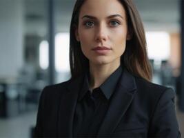 AI generated Energetic Business  Woman in Black Suit photo