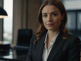 AI generated Energetic Business  Woman in Black Suit photo