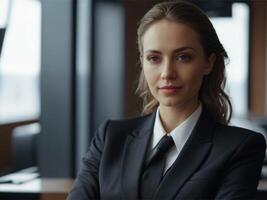 AI generated Energetic Business  Woman in Black Suit photo