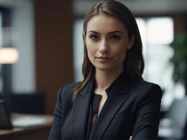 AI generated Energetic Business  Woman in Black Suit photo