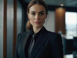 AI generated Energetic Business  Woman in Black Suit photo