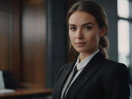 AI generated Energetic Business  Woman in Black Suit photo